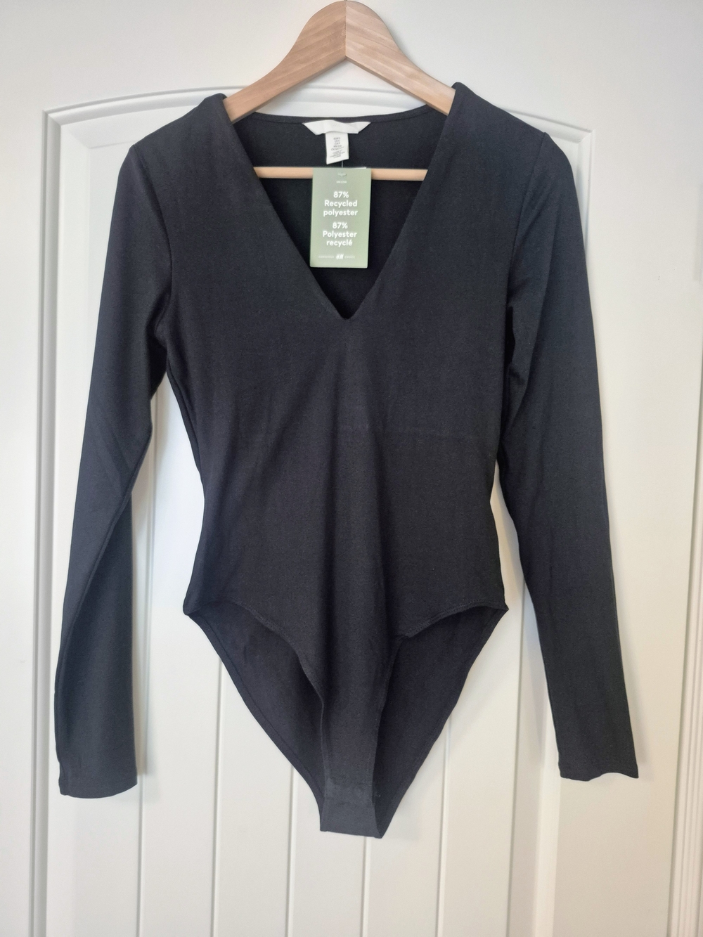 Black Long-Sleeve V-Neck Women's One-Piece Bodysuit